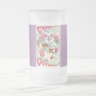 Caneca De Cerveja Vidro Jateado Pássaros Adoráveis Vintage Namorados Mug