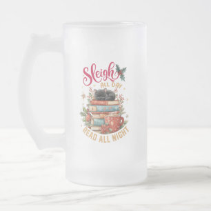 Caneca De Cerveja Vidro Jateado Passe o Dia Inteiro na Cama de Natal e Leia a Noit