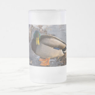 Caneca De Cerveja Vidro Jateado Pato selvagem no gelo