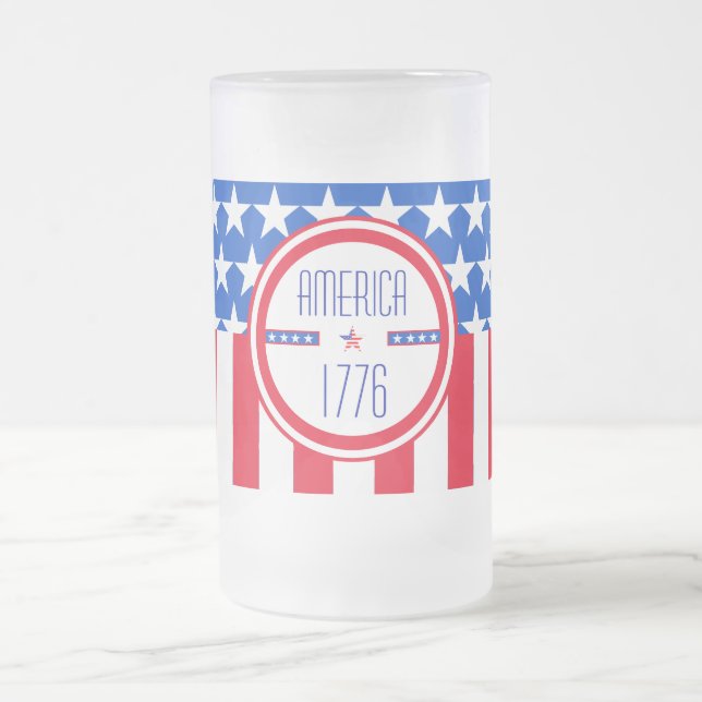 Caneca De Cerveja Vidro Jateado Patriótico americano 1776 (Centro)