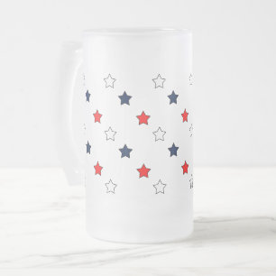 Caneca De Cerveja Vidro Jateado Patriótico Vermelho Branco e Estrelas Azuis/EUA