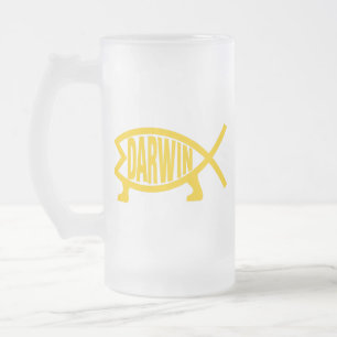 Caneca De Cerveja Vidro Jateado Peixes originais de Darwin (mostarda)