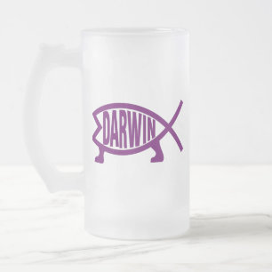 Caneca De Cerveja Vidro Jateado Peixes originais de Darwin (violetas)