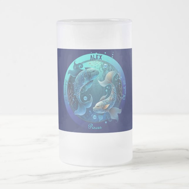 Caneca De Cerveja Vidro Jateado Peixes Zodiac Personalizável (Centro)