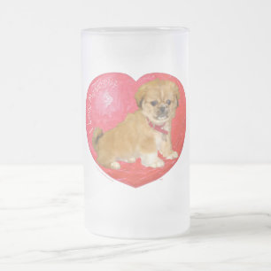 Caneca De Cerveja Vidro Jateado Pekingese / Shih Tzu Mistura Dia dos Namorados