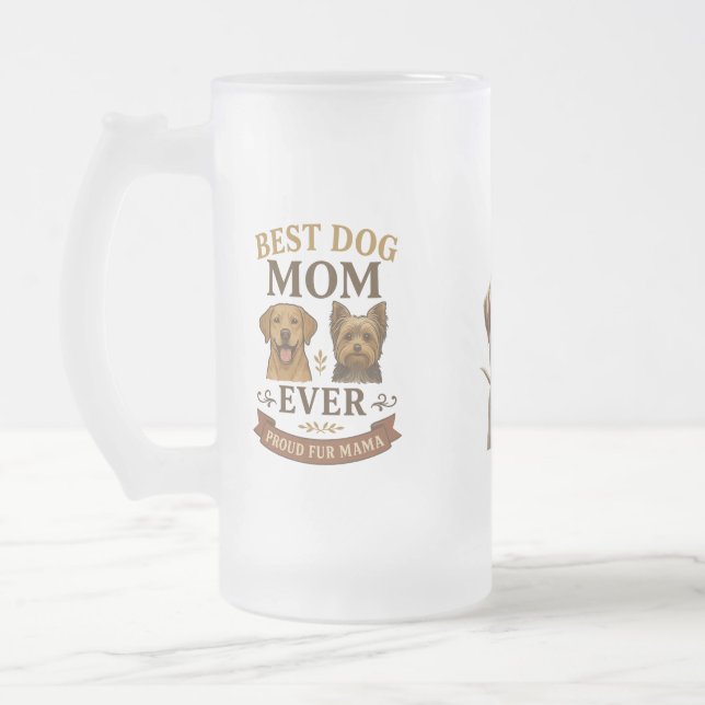 Caneca De Cerveja Vidro Jateado Pele Orgulhosa Mama presente com Labrador e Yorkie (Esquerda)