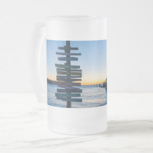 Caneca De Cerveja Vidro Jateado Pensacola Bay Sinal Sunset Por Dock Fosco Mug