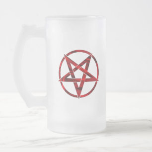 Caneca De Cerveja Vidro Jateado Pentagrama do Diabo Vermelho
