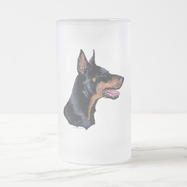 Caneca De Cerveja Vidro Jateado Perfil do Doberman Pinscher (Centro)