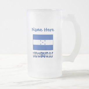 Caneca De Cerveja Vidro Jateado Personalização Bandeira Hondurenha Azul Honduras 