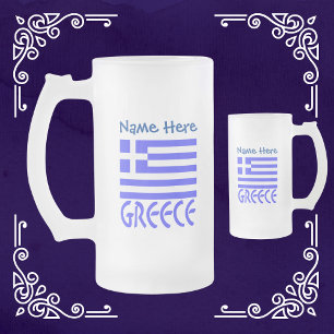 Caneca De Cerveja Vidro Jateado Personalização da bandeira grega azul da Grécia 