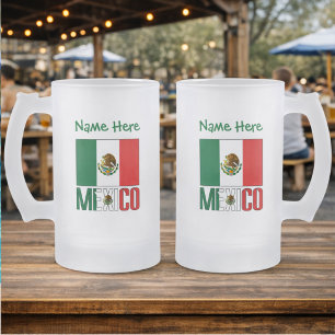 Caneca De Cerveja Vidro Jateado Personalização Verde da Bandeira do México e Méxic