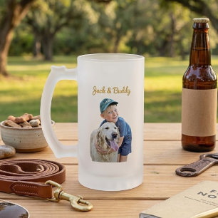 Caneca De Cerveja Vidro Jateado Personalizado com foto do cachorro e imagem do pro