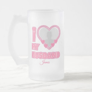 Caneca De Cerveja Vidro Jateado Personalizado Eu Amo Meu Marido - Adicionar Fotogr