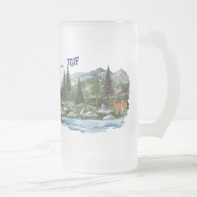 Caneca De Cerveja Vidro Jateado Personalizar a vida selvagem alta das montanhas (Direita)