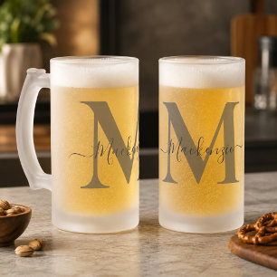 Caneca De Cerveja Vidro Jateado Personalizar Altura do Nome Inicial do Monograma