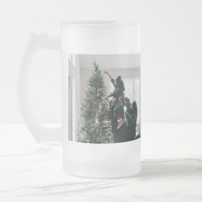 Caneca De Cerveja Vidro Jateado Personalized Two Sided Family Christmas Photo  (Esquerda)