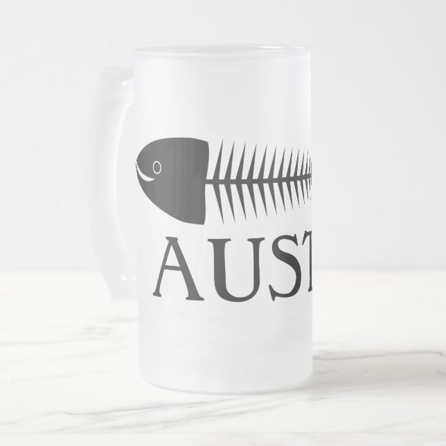 Caneca De Cerveja Vidro Jateado Pescado de cerveja de fosco (Frente Esquerda)