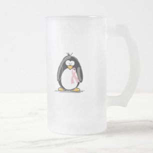 Caneca De Cerveja Vidro Jateado Pinguim do cancro da mama