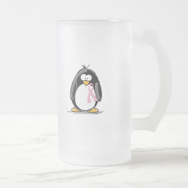 Caneca De Cerveja Vidro Jateado Pinguim do cancro da mama (Direita)