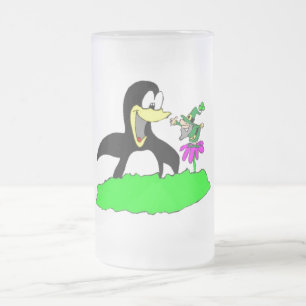 Caneca De Cerveja Vidro Jateado Pinguim e Leprechaun