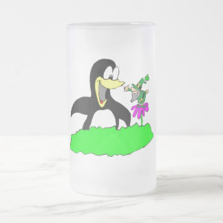 Caneca De Cerveja Vidro Jateado Pinguim e Leprechaun