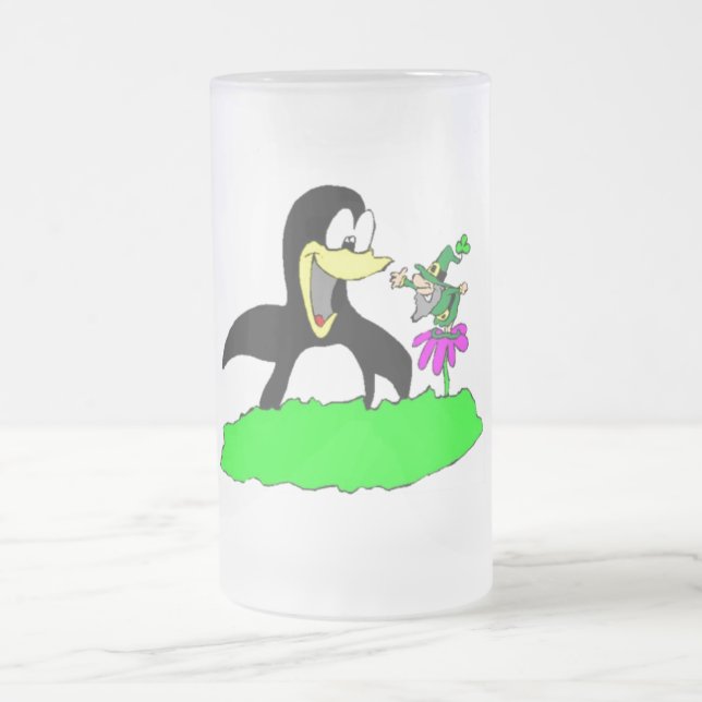 Caneca De Cerveja Vidro Jateado Pinguim e Leprechaun (Centro)