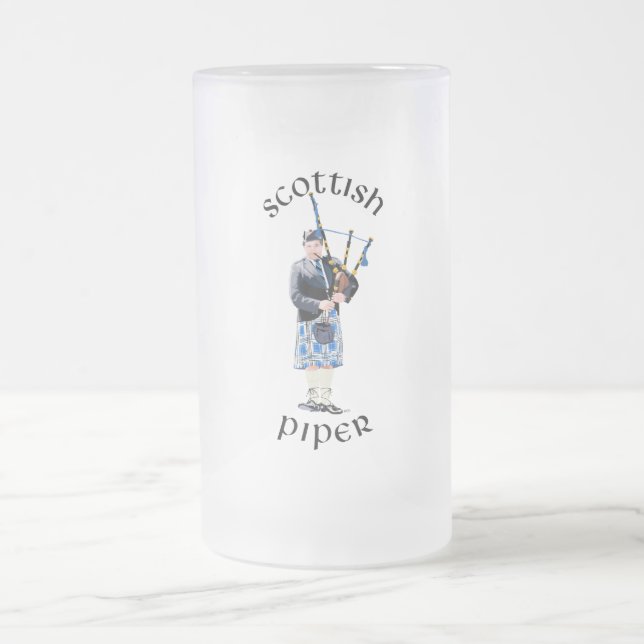 Caneca De Cerveja Vidro Jateado Piper escocês - Azul (Centro)