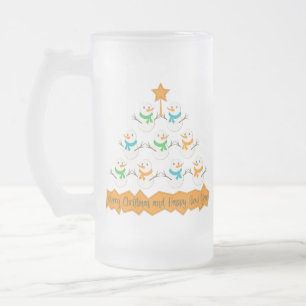 Caneca De Cerveja Vidro Jateado Pirâmide de árvores de Natal feita de neve do xmas
