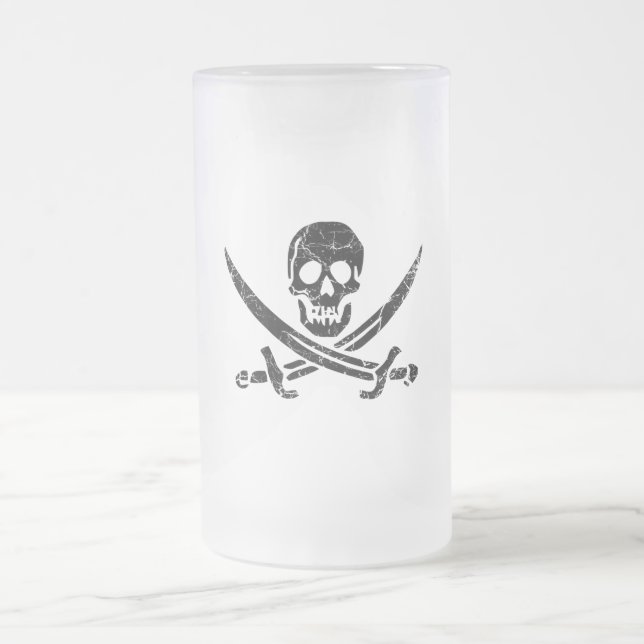 Caneca De Cerveja Vidro Jateado Pirata Cross (Centro)
