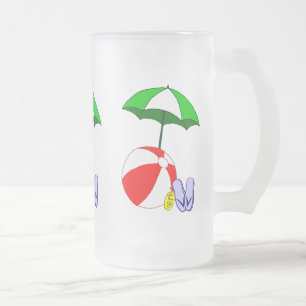 Caneca De Cerveja Vidro Jateado Piscina de praia Fosco-guarda-chuva