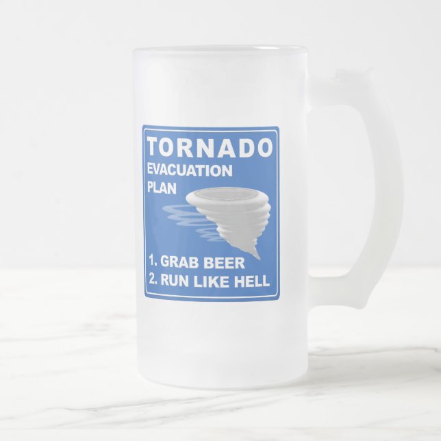 Caneca De Cerveja Vidro Jateado Plano de Evacuação Tornado (Direita)