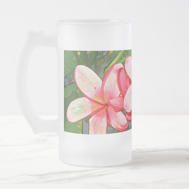 Caneca De Cerveja Vidro Jateado Plumeria (Esquerda)