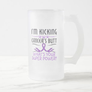 Caneca De Cerveja Vidro Jateado Poder super de retrocesso do bumbum do cancer de
