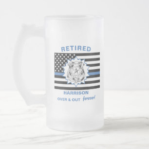 Caneca De Cerveja Vidro Jateado Polícia Aposentada Limpa Linha Azul E Sai Engraç
