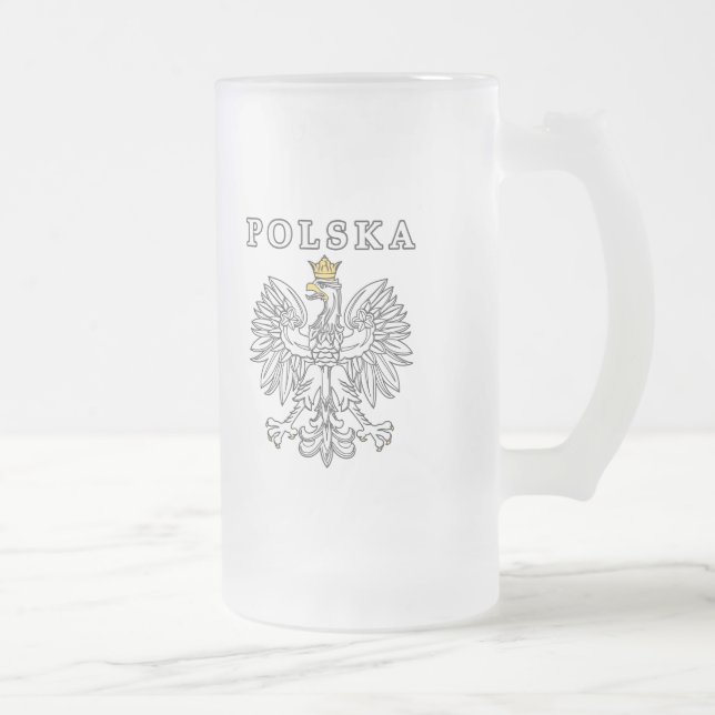 Caneca De Cerveja Vidro Jateado Polska Com Águia Polonesa (Direita)