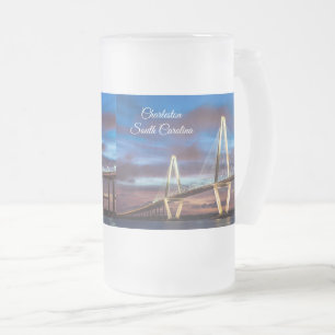 Caneca De Cerveja Vidro Jateado Ponte Arthur Ravenel No Fosco Noturno