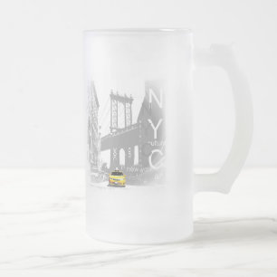 Caneca De Cerveja Vidro Jateado Ponte de Brooklyn amarela do táxi de Nyc da Nova