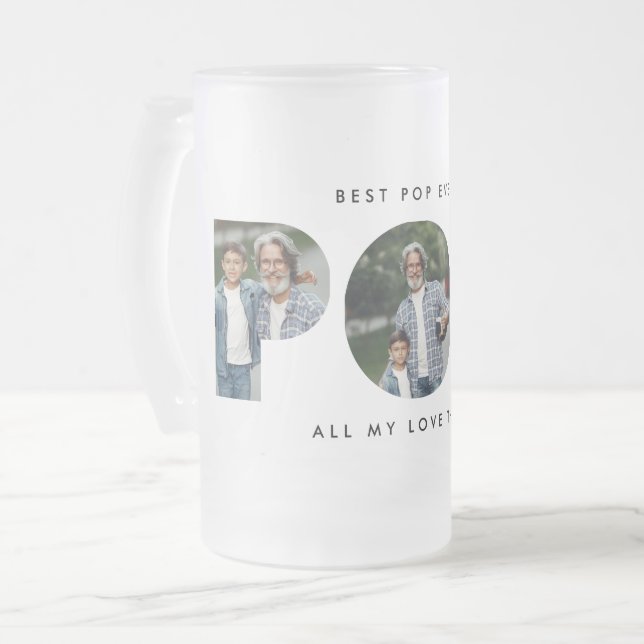 Caneca De Cerveja Vidro Jateado Pop multifotografia tipografia moderna elegante pr (Frente Esquerda)