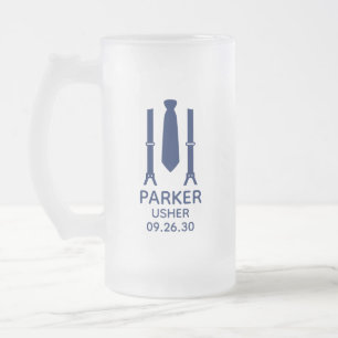 Caneca De Cerveja Vidro Jateado Porteiro Gravata Azul