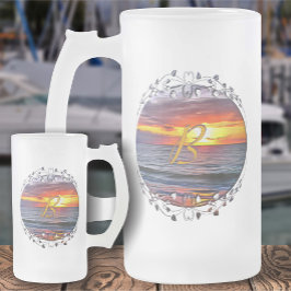Caneca De Cerveja Vidro Jateado Pôrto do Pôr do Sol 1739