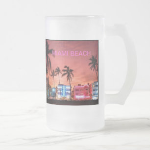 Caneca De Cerveja Vidro Jateado Praia de Miami, Flórida