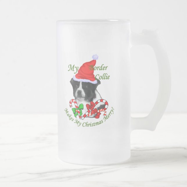 Caneca De Cerveja Vidro Jateado Presentes de Natal da Border Collie (Direita)