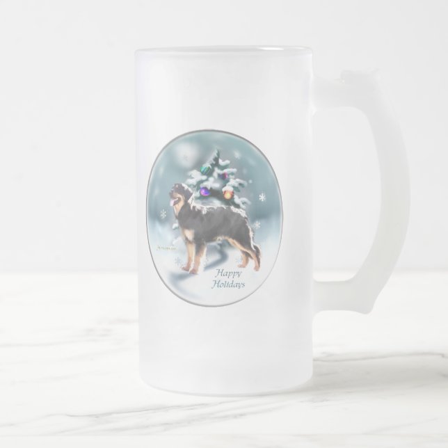 Caneca De Cerveja Vidro Jateado Presentes de Natal de Hovawart (Direita)