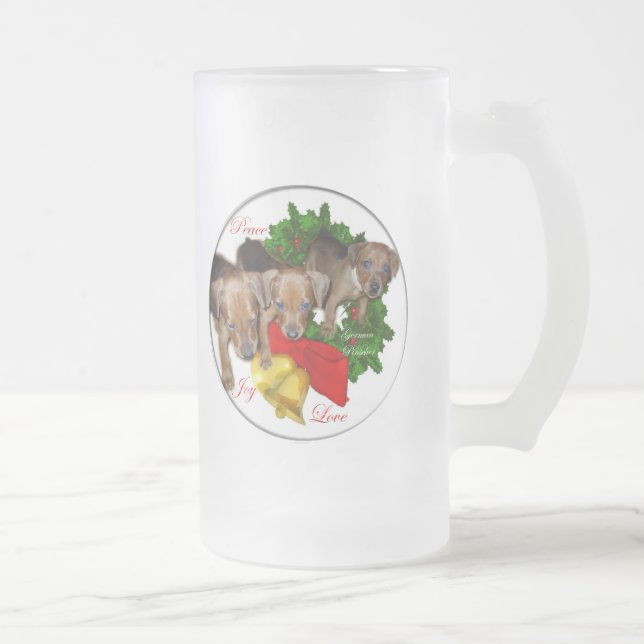 Caneca De Cerveja Vidro Jateado Presentes de Natal do Pinscher Alemão (Direita)