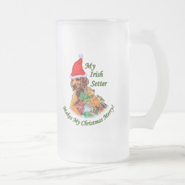 Caneca De Cerveja Vidro Jateado Presentes de Natal do Setter Irlandês (Direita)