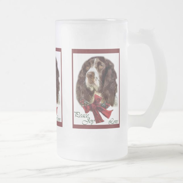 Caneca De Cerveja Vidro Jateado Presentes de Natal Ingleses do Springer Spaniel (Direita)