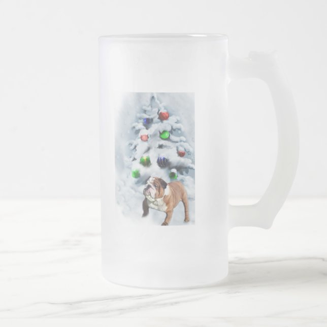 Caneca De Cerveja Vidro Jateado Presentes de Natal para Bulldog Inglês (Direita)