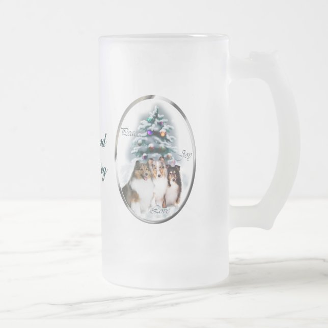 Caneca De Cerveja Vidro Jateado Presentes de Natal Shetland Sheepdog (Direita)