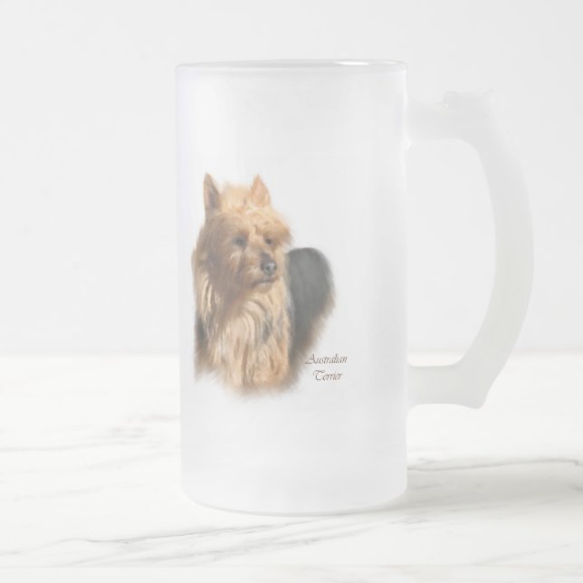 Caneca De Cerveja Vidro Jateado Presentes de Terrier Art australianos (Direita)